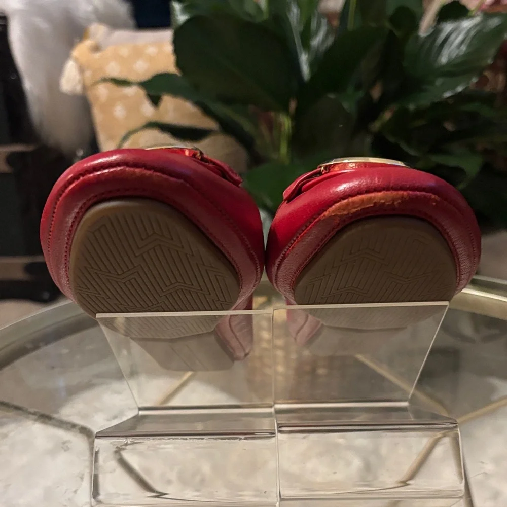 Michael Kors Red Leather Loafers with Gold Logo - Picture 9 of 9